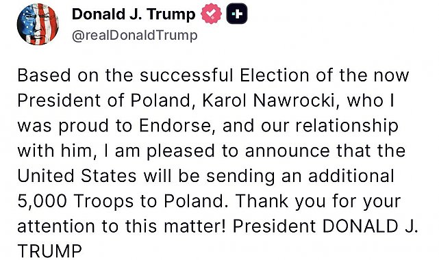 Trump: "Polonya'ya 5 bin ek asker göndereceğiz"