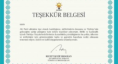 AK Parti'den 11,5 milyon üyesine Cumhurbaşkanı Erdoğan imzalı teşekkür belgesi