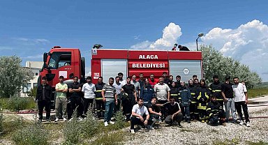 Alaca'da üniversite öğrencilerine uygulamalı yangın eğitimi