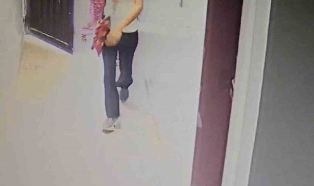 Apartmanın giriş kapısını zorlayan iki şüpheli kamerada