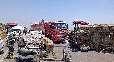 Kırıkhan'da traktörle çarpışan otomobil takla attı: 2 yaralı
