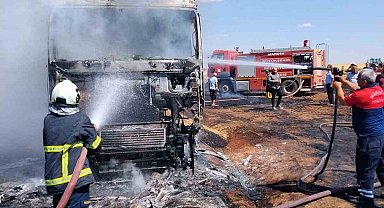 Mardin'de buğday yüklü tır alevlere teslim oldu