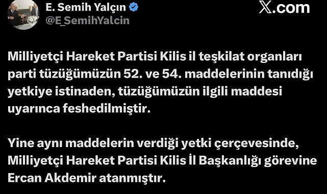 MHP Kilis İl Teşkilatı feshedildi