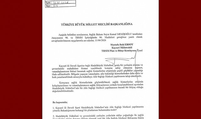 MHP'li Ersoy, Sindelhöyük Mahallesi'nin aile sağlığı merkezi talebini TBMM'ye taşıdı