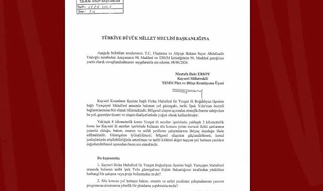 MHP'li Ersoy'dan tarihi İpek Yolu için soru önergesi