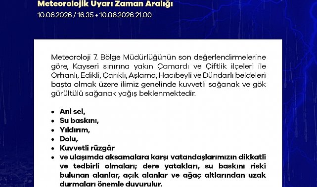 Niğde için kuvvetli yağış uyarısı