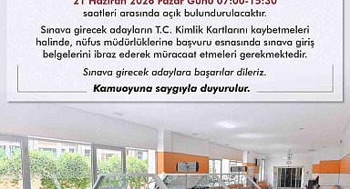 Nüfus müdürlükleri hafta sonu YKS adayları için açık olacak