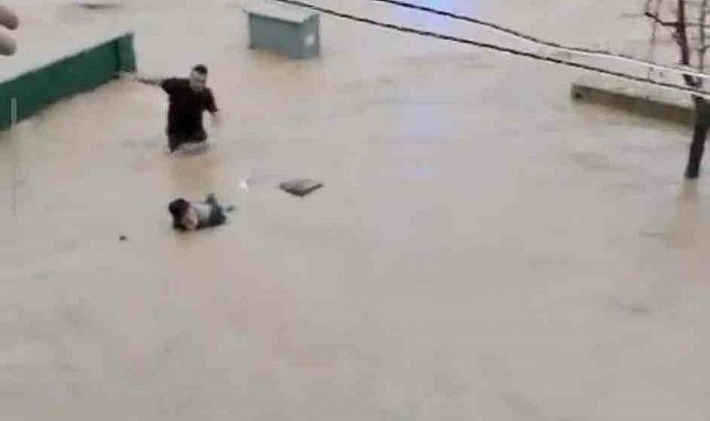 Sel sularına kapılan yaşlı adamı son anda kurtardılar