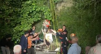 Su kuyusuna düşen inek, saatler süren çalışma sonrasında kurtarıldı