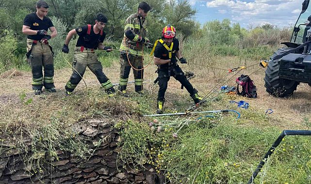 Su kuyusuna düşen yaban domuzu, itfaiye ekiplerince kurtarıldı