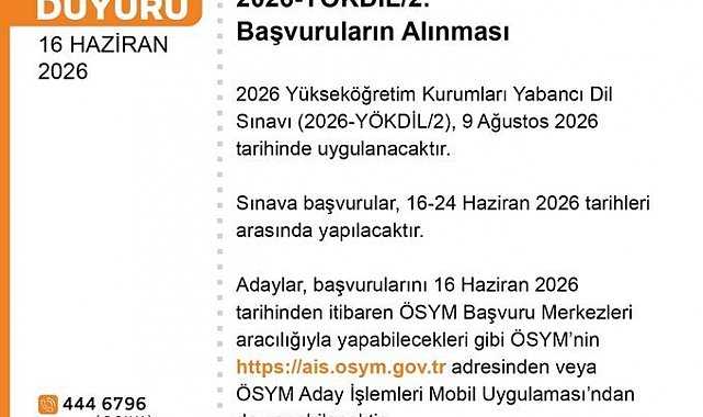 YÖKDİL başvuruları başladı