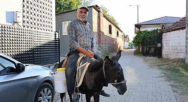 Ayhan amca yokluktan değil, sürücü belgesi olmadığından eşeği ile servis yapıyor