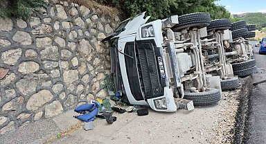 Beton mikseri devrildi: 1 ağır yaralı