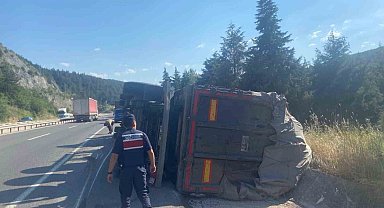 Bilecik'te kontrolden çıkan tır yan yattı