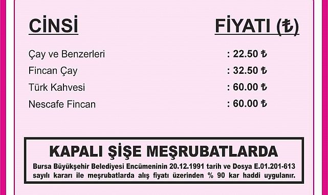 Bursa'da çay ve kahve fiyatlarına yüzde 30 zam
