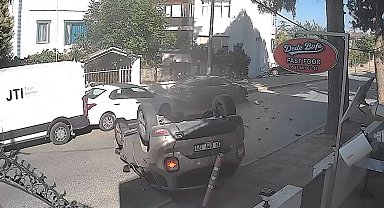 Büyükçekmece'de park halindeki araca çarpıp takla attı
