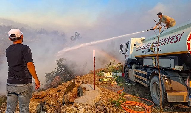 Çine'deki yangına Efeler Belediyesi'nden saha desteği