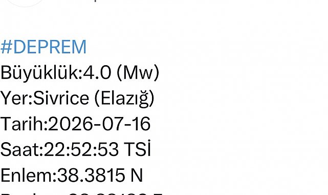 Elazığ'da 4.0 büyüklüğünde deprem