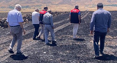Elazığ'da küle dönen 70 dönümlük ekili alanda hasar tespit çalışmaları