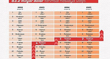 Türkiye'nin tarımsal hasılası rekor kırarak 83,2 milyar dolara ulaştı