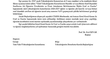 YÖK'ten öğrenim ücreti artışına ilişkin vakıf üniversitelerine uyarı yazısı
