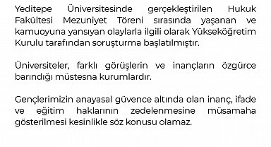 YÖK'ten Yeditepe Üniversitesinin mezuniyet törenindeki olaylara ilişkin soruşturma