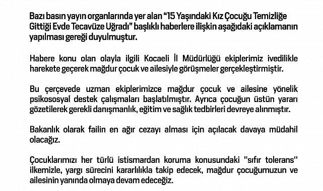 Aile ve Sosyal Hizmetler Bakanlığı, tecavüze uğradığı iddia edilen 15 yaşındaki kız için davaya müdahil olacak
