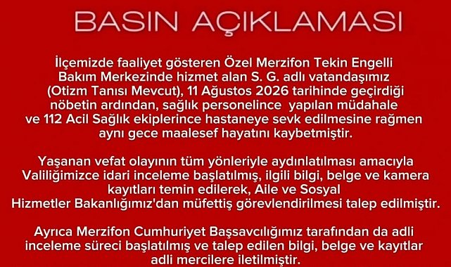 Amasya'da özel bakımevinde rahatsızlanan otizmli vatandaşın ölümüne inceleme