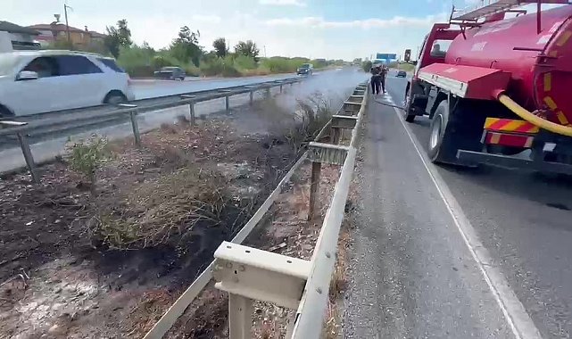 Araçtan atılan izmarit refüjde yangın çıkardı
