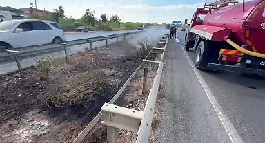 Araçtan atılan izmarit refüjde yangın çıkardı