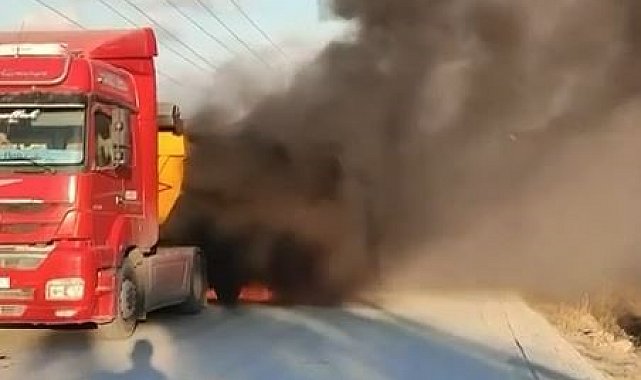 Arnavutköy hafriyat kamyonu alev alev yandı