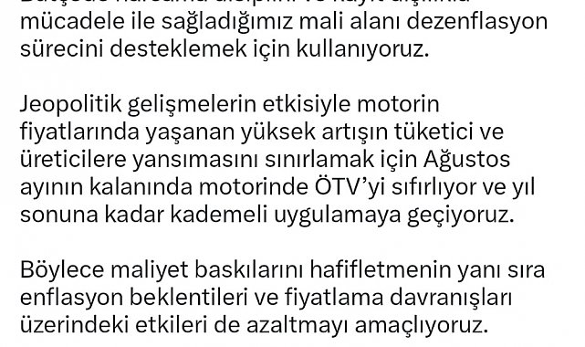 Bakan Şimşek: "Dezenflasyon sürecini destekliyoruz"