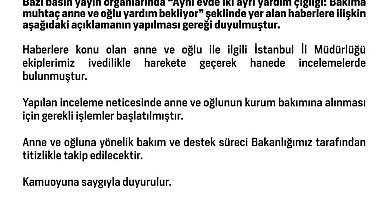 Bakanlıktan 'bakıma muhtaç anne ve oğlu' ile ilgili açıklama: "Kurum bakımına alınmaları için gerekli işlemler başlatılmıştır"