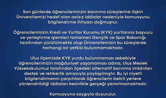 BARÜ'den öğrencilerin barınma konusunda açıklama