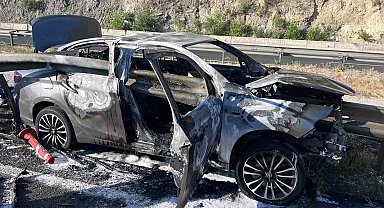 Bilecik'te otomobil bariyere çarpıp alev aldı: 3 astsubay yaralandı
