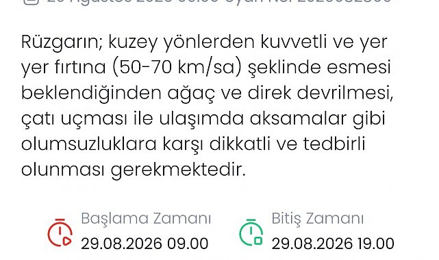 Denizli için kuvvetli rüzgar ve fırtına uyarısı
