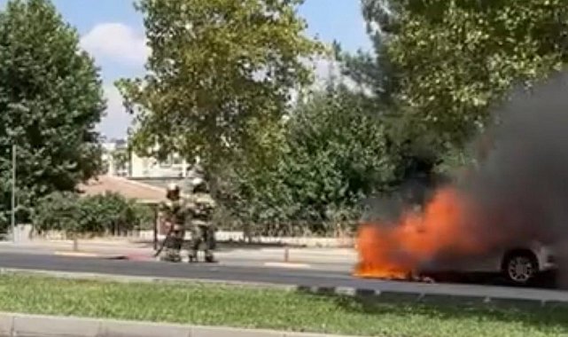 Diyarbakır'da park halindeki otomobil alevlere teslim oldu
