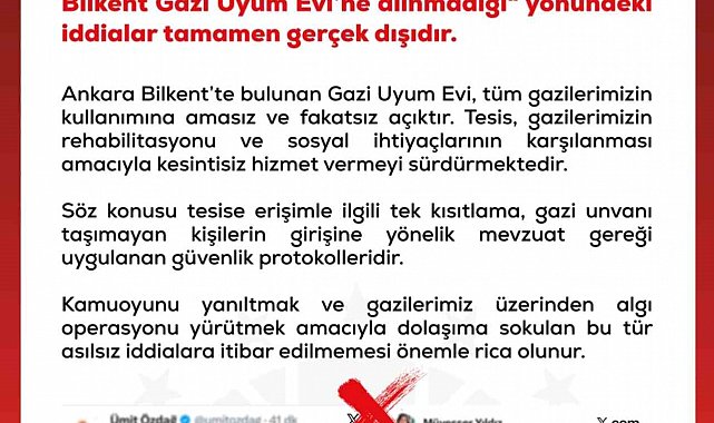 DMM: "Ankara Güvenpark'ta eylem yapan er gazilerin Bilkent Gazi Uyum Evi'ne alınmadığı' yönündeki iddialar gerçek dışıdır"