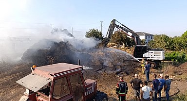 Gönen'de korkutan yangın: 90 ton saman kül oldu