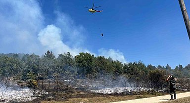Karabük'te orman yangınına helikopterle müdahale ediliyor
