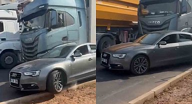 Kaza sonrası korku dolu anlar: Tır şoförü, camını kıran sürücünün aracına çarpıp kaçtı