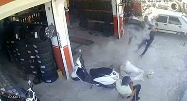 Lastik tamir sırasında bomba gibi patladı
