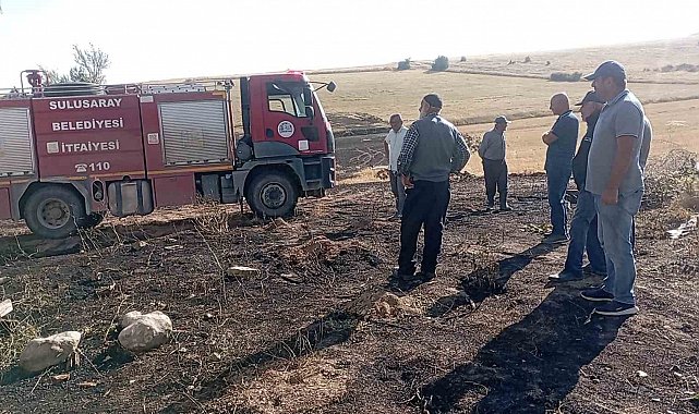Ocaklıktan çıkan kıvılcımlar otluk alanda yangına neden oldu