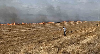 Silivri'de tarla yangınına havadan müdahale ediliyor