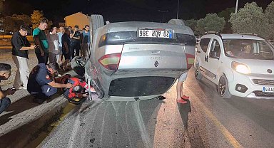 Ters şeride giren araç takla attı