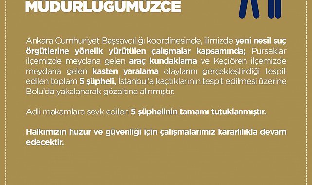 Ankara Emniyet'inden yeni nesil suç örgütlerine operasyon: 5 kişi tutuklandı