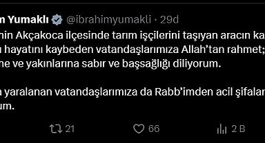 Bakan Yumaklı Düzce'deki kaza sonrası başsağlığı mesajı yayınladı
