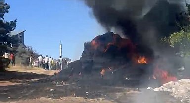 Bozkır'da saman balyası yangını