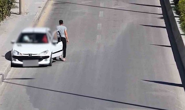 Denetimi görünce yer değiştirdi, dron saniye saniye kaydetti