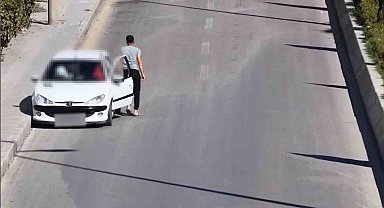 Denetimi görünce yer değiştirdi, dron saniye saniye kaydetti